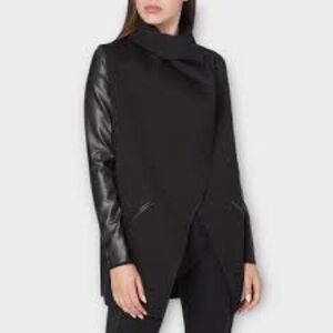 EUC SPANX drape front jacket w faux leather sleeves - SIZE S/4